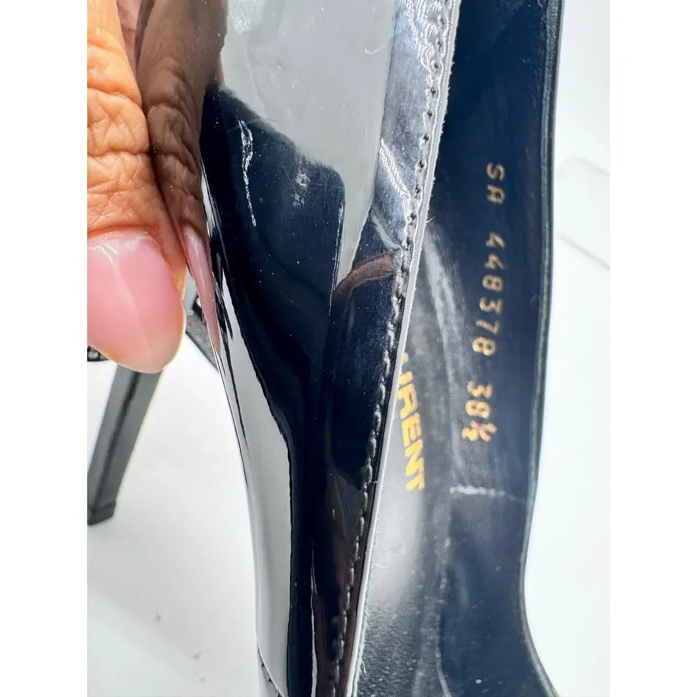 Saint Laurent Black Patent Leather Crystal Bow Runway Heels Pumps EU 38.5
